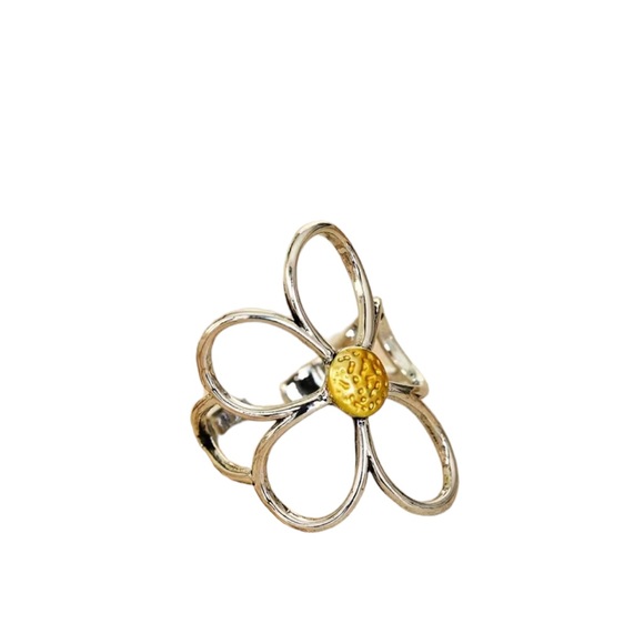 Boho Silver and Gold Daisy Flower Cuff Ring - Picture 3 of 10